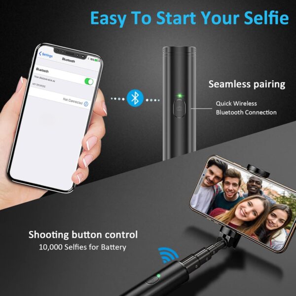 Monopod Selfie Stick Bluetooth, Lightweight Aluminum All in One Extendable Selfie Sticks Compact Design, Compatible with iPhone 15/14 Pro Max/14 Pro/14/14 Plus/13 Pro Max/13 Pro/13, Galaxy S22 - Image 4