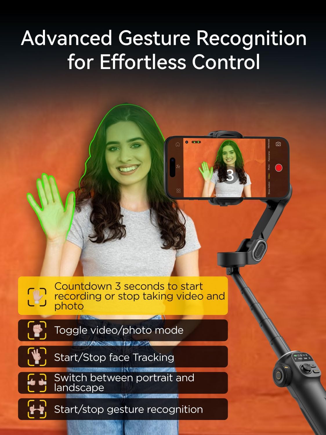 Gimbal Stabilizer for iPhone, 3-Axis iPhone Gimbal Built in 7.8' Extension Rod, Portable Gimbal Stabilizer w/OLED Display for iPhone/Android, Perfect for TikTok YouTube Vlogging-Smart X2 Black - Image 6