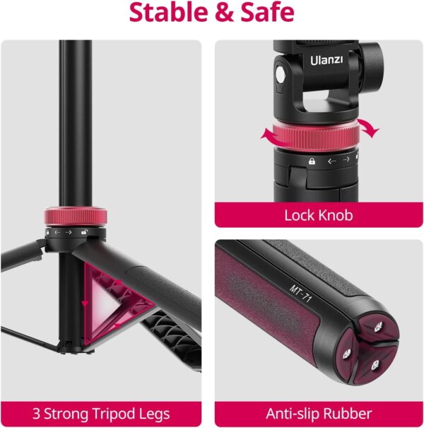 59in Selfie Tripod for Camera - ULANZI MT-71 Invisible Long Extendable Selfie Vlog Handle Portable Lightweight Tripod Stand 7 Sections for Action Cameras - Image 4