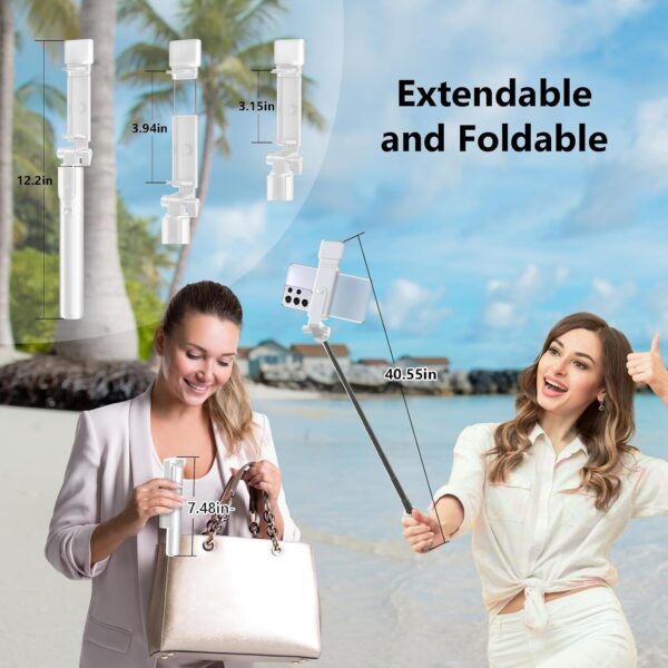 Selfie Stick Tripod, 40 in Retractable Tripod for iPhone with Wireless Remote Control & Light, Portable Phone Tripod for Photograph, Live Streaming, Video Recording, Compatible with All Cellphones - Image 6
