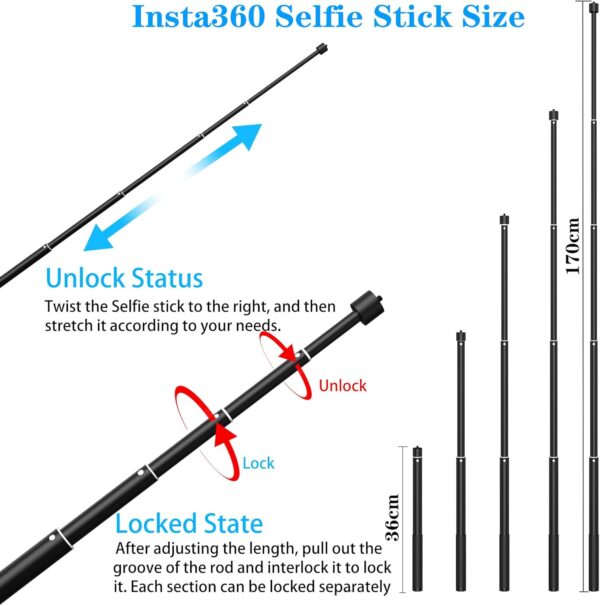 Motorcycle Bike Handlebar Double clamp Mount and 67”Invisible Selfie Stick for insta360 X4/X3/X2/XONE/GO2/3 Action Camera - Image 2