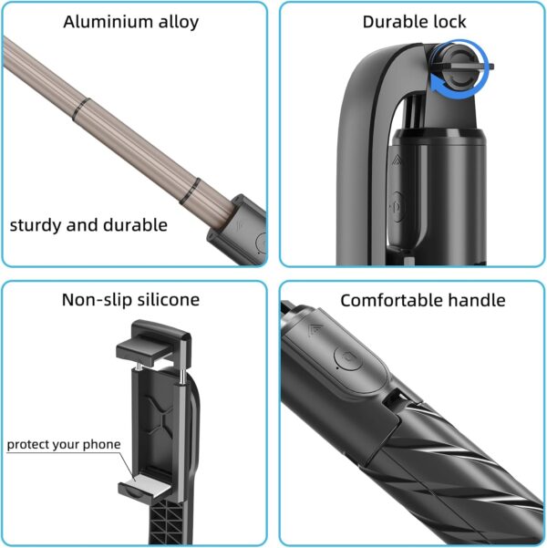 Cell Phone Selfie Stick, Portable Retractable Tripod Holder with Wireless Remote Control, Live Streaming, Video Recording, for Photograph Compatible with iPhone, Android and More - Image 2
