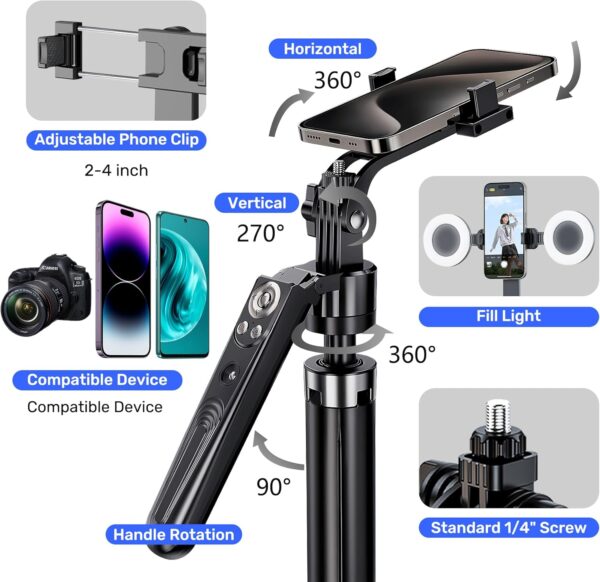 Auto Face Tracking Selfie Stick Tripod for iPhone with Light,360 Rotation That Follows Your Movement,70" Phone Camera Tripod Stand with Remote for Content Creator Vlog Live Stream Video Recording - Image 6