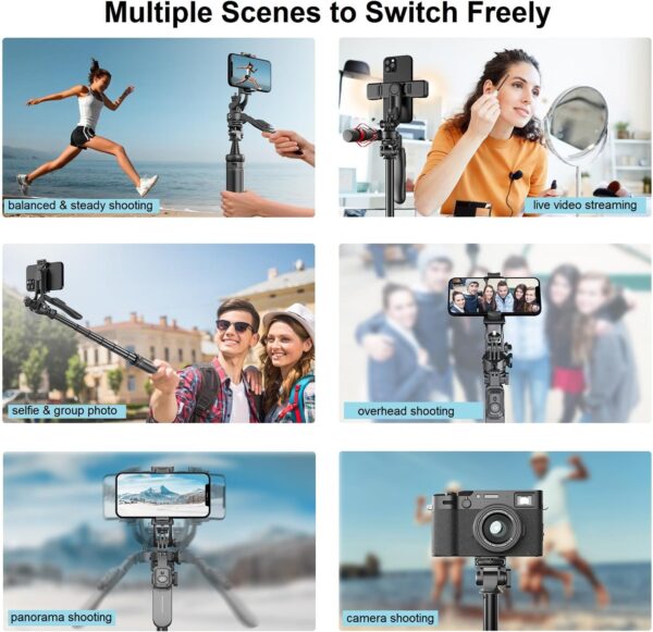 80" Phone Tripod Selfie Stick - Tall Tripod for iPhone with Remote Cellphone Holder Stick for Video Photo Vlog, 360° Rotation Phone Camera Tripods Cold Shoe Mount for iPhone Android - Image 2