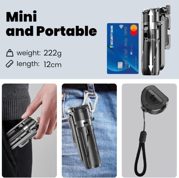 Mini Selfie Stick Tripod with Detachable Remote, 3 in 1 Portable Phone Handle Grip with 2 Cold Shoes, Short Phone Tripod for Vlog Livestreaming Photography(Black) - Image 4
