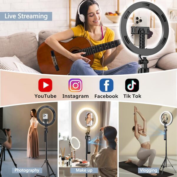 Upgraded Auto Face Tracking Tripod 360° Rotation with Stand, 10" Ring Light Phone Tripod & Selfie Stick with Remote and Gesture Control, No App, Built-in Tracking Camera for Video/Live Streaming - Image 3