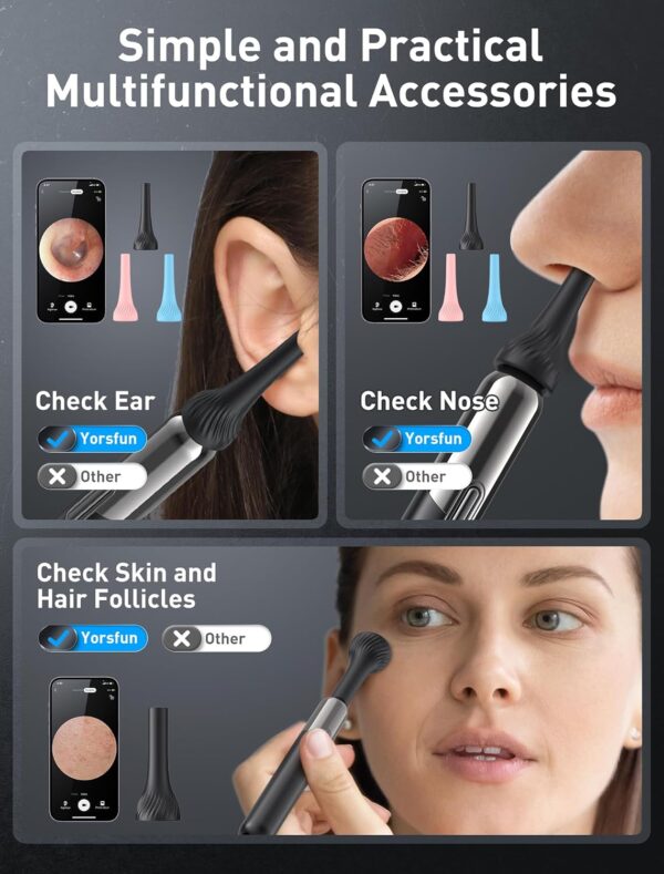 Ear Wax Removal - 3 in 1 Wireless WiFi Rechargeable Ear Cleaner, FSA Eligible Items Only List, 1080P HD Camera Lens & 7 Pcs Ear Set, Ear Cleaning Kit with 15 Replacement Tips, Black - Image 2