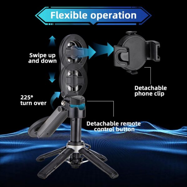 MQOUNY for Magsafe Tripod Stand for iPhone,Portable Pocket Size Selfie Stick with Rechargeable Remote and Metal Ring,Extendable Detachable Cell Phone Tripod Compatible with iPhone/Android - Image 6