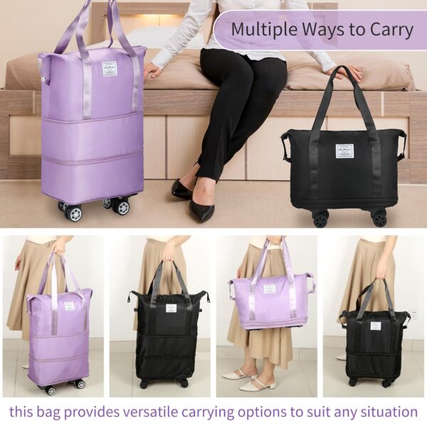 VOOWO Rolling Duffle Bag with Wheels, Expandable Foldable Duffle Bag for Travel, Rolling Under Seat Luggage Carry on Duffel Bags, Wheeled Travel Duffel Large Overnight Weekend Bags (Black) - Image 6