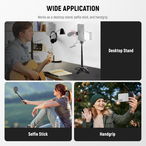 NEEWER Selfie Stick with Detachable Bluetooth Remote Shutter, Lightweight Foldable Travel Tripod for iPhone, 360° Phone Holder Cold Shoe for YouTube/TikTok Vlogs Live Streaming Photography, Black, P15 - Image 3