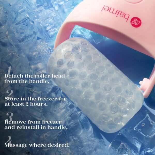 BAIMEI IcyMe Ice Roller for Face Women and Gua Sha Facial Tool Set, Ice Face Roller Reduces Puffiness, Relieves Migraines, Skin Care Tools, Self Care Gift for Women - Pink - Image 4