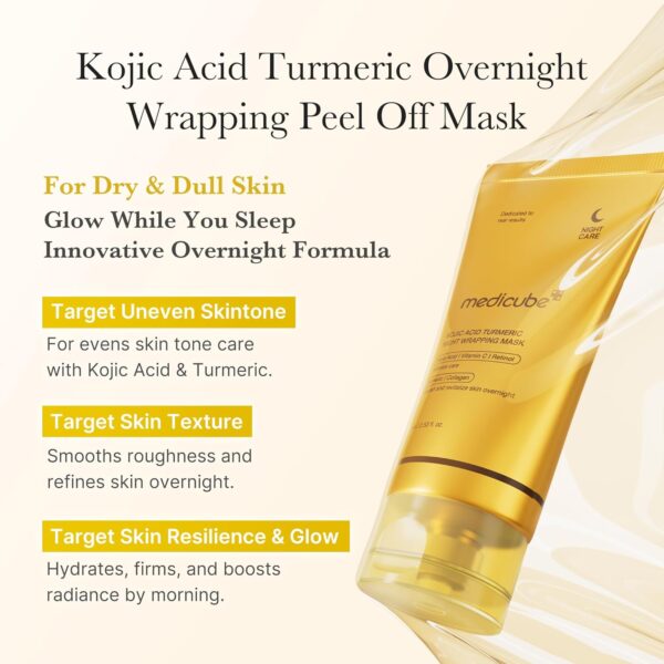 medicube Kojic Acid Turmeric Overnight Wrapping Peel Off Mask - Nourishes dull, uneven skin with hydrolyzed collagen for glowing skin and skin firmnes. Korean skincare, 2.53 fl. oz. - Image 3
