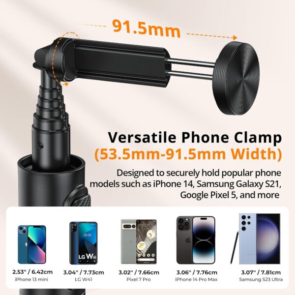 ATUMTEK 55" Selfie Stick Tripod, All-in-one Extendable Aluminum Phone Tripod with Rechargeable Bluetooth Remote, Travel Tripod 360° Rotatable for iPhone 15 Pro Max/15/14/13 Samsung Smartphones, Black - Image 4