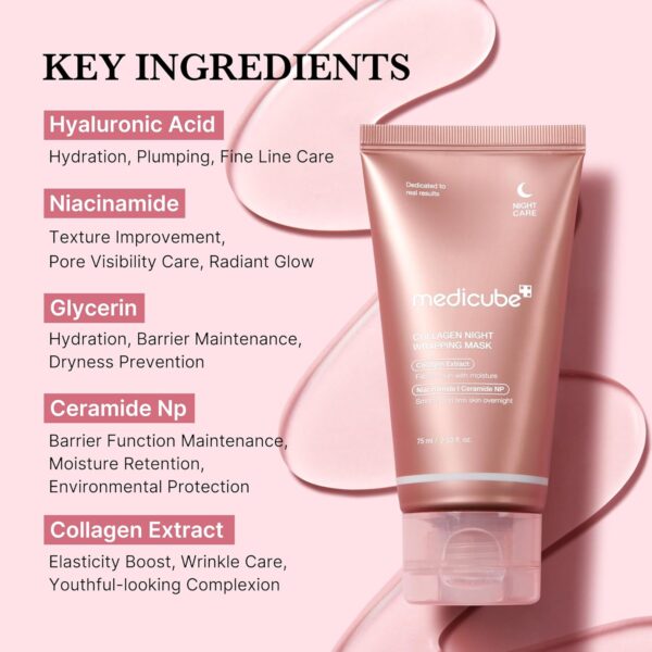 medicube Collagen Overnight Wrapping Peel Off Facial Mask Pack - Elasticity & Hydration Care, Reduces Sagging & Dullness - Hydrolyzed Collagen For Glowing Skin - Korean Skin Care, 2.53 fl.oz - Image 4