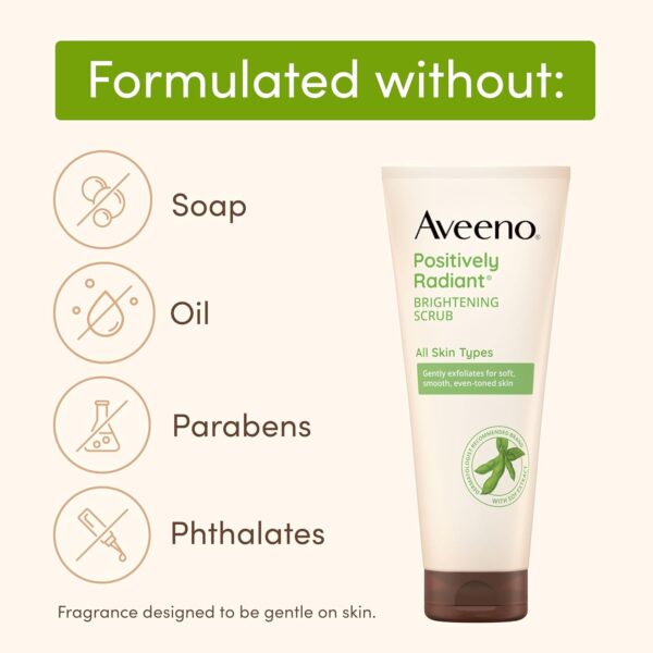 Aveeno Positively Radiant Skin Brightening Exfoliating Daily Facial Scrub, Moisture-Rich Soy Extract, helps improve skin tone & texture, Oil-& Soap-Free, Hypoallergenic, 5 oz - Image 4