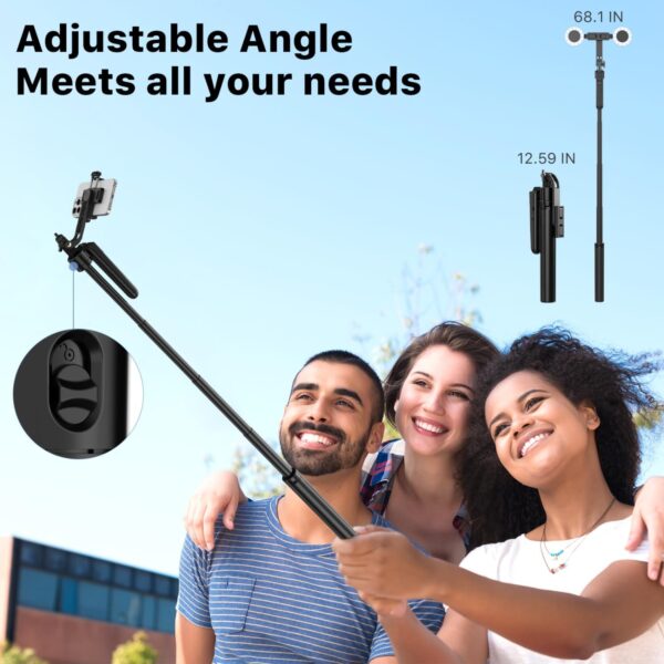M MYBAT PRO 72" Auto Face Tracking Tripod,All in 1 Tall Travel Tripod Stand w 1/4" Screw,Phone Holder w Remote,Selfie Stick w Light for Photo Vlog, 360° Rotation Camera Tripod for iPhone Android - Image 7