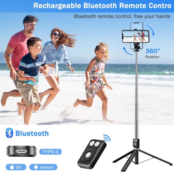 Selfie Stick Tripod with Fill Light, Phone Selfie Stick ，Durable Stainless Steel Design, Bluetooth Remote Control, and Stable Three-Legged Support for Live Broadcasts, Video Shooting (Black) - Image 6