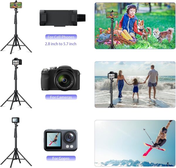 Fugetek 62" Selfie Stick Tripod for iPhone, Stable 4 Leg Design, Bluetooth Remote, Aluminum Stick & Legs, Lightweight, Portable All in One, Compatible with iPhone & Android, Non Skid Feet - Image 6