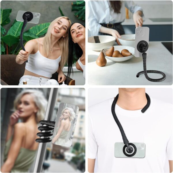 Neewer Magnetic Flexible Phone Holder with 1/4 Screw Adapter, Mini Bendable Tripod Stand Selfie Stick Compatible with MagSafe iPhone Samsung Android Cellphones for Handlebar/Treadmill/Stroller, GP-19 - Image 6
