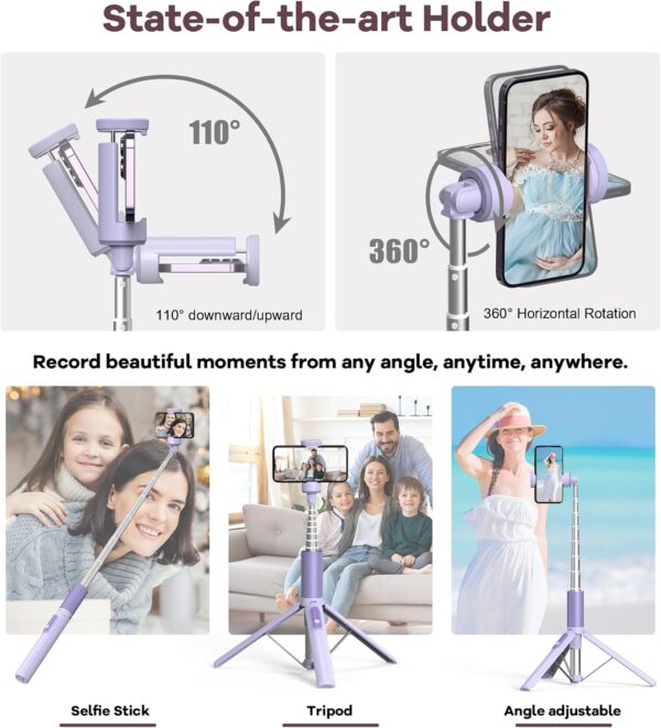 60" Phone Tripod & Selfie Stick with Remote for Cell Phone 4"-7", Portable Smartphone Stand for Travel Selfies Video Recording Vlog Compatible with iPhone Android - Image 3
