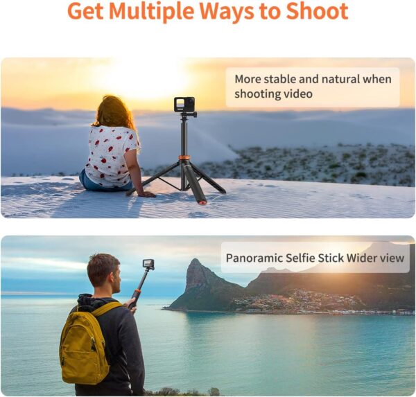 UURig Telescopic Selfie Stick Long with Tripod, Waterproof Hand Grip, for Insta360 GoPro Hero 10 9 8 7 6 5 4 3 2, Fusion, Max, Session, AKASO, SJCAM, DJI OSMO GoPro - Image 5