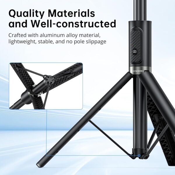 SYNCWIRE 55" Selfie Stick Phone Tripod, All-in-one Extendable Aluminum Cell Phone Tripod Stand Travel Tripod with Rechargeable Bluetooth Remote, Compatible with iPhone, Samsung and More Android Phone - Image 2