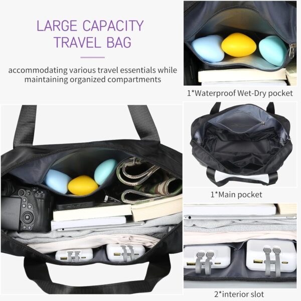 VOOWO Rolling Duffle Bag with Wheels, Expandable Foldable Duffle Bag for Travel, Rolling Under Seat Luggage Carry on Duffel Bags, Wheeled Travel Duffel Large Overnight Weekend Bags (Black) - Image 3