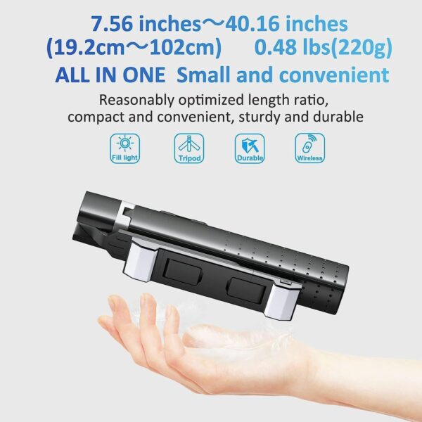 41” Selfie Stick Tripod Quadrapod with 2 Rechargeable Fill Light, Extendable Tripod with Bluetooth Remote, Stainless Steel, 3 Light Modes, 9 Brightness Levels, Compatible for All iPhone & Android - Image 4