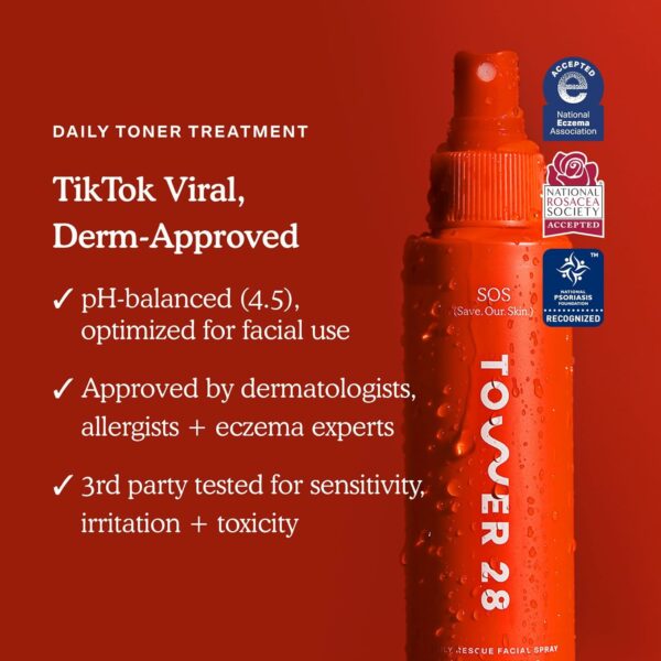 Tower 28 SOS Daily Rescue Facial Spray for Sensitive Skin, Hypochlorous Acid Spray Helps Reduce Redness and Breakouts, Travel Size Toner for Face, 1 FL Oz - Image 3