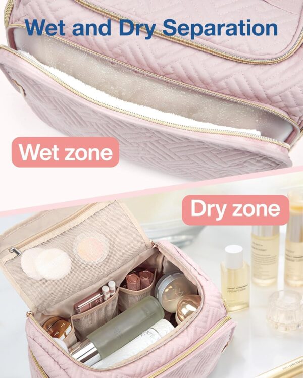 BAGSMART Travel Toiletry Bag, Large Wide-open Makeup Cosmetic Travel Bag for Toiletries with Handle, Pink-L - Image 2