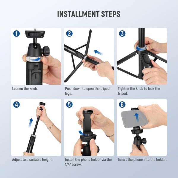 NEEWER Phone Tripod for Cell Phone & Camera with Remote, 62.9" All Metal Selfie Stick Travel Vlog Tripod Stand for iPhone with Phone Holder, Portable Camera Tripod for Canon Sony DLSR GoPro, TS05 - Image 7