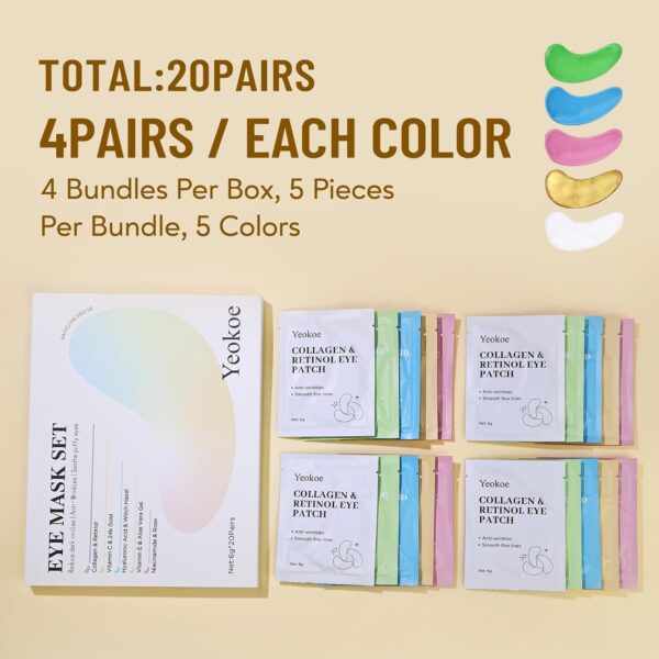 Under Eye Patches for Dark Circles,Eye Mask for Puffy Eyes With Collagen,Retinol,Vitmin C,Hyaluronic Acid and Niacinamide Face Masks Skincare Spa Gifts for Woman 20Pairs - Image 6