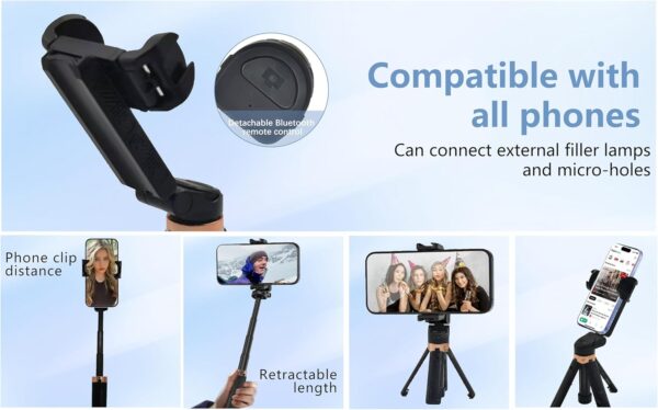 2025 New Pocketflex Mini Tripod, Pocket Flex Portable Selfie Stick, Magic Selfie Stick, Flipping Flexible Tripod Mini JJ02, 360°Pocket Flex Selfie Stick with Remote (Black) - Image 4