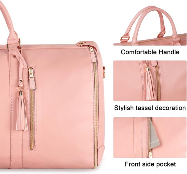 Ytonet Garment Duffle Bags for Travel, Convertible Carry On Garment Bag for Women, Large PU Leather Foldable Travel Bag with Shoe Pouch, 2 in 1 Hanging Suitcase Dress Suit Travel Bags, Pink - Image 5
