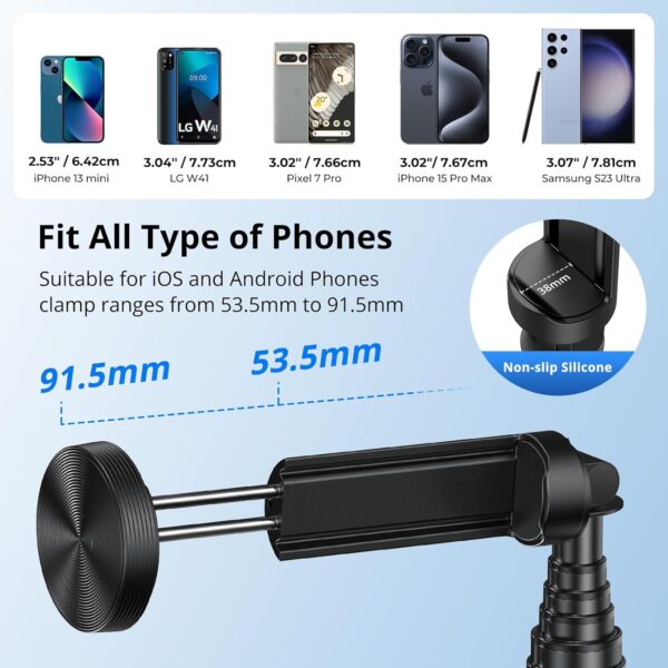 SYNCWIRE 55" Selfie Stick Phone Tripod, All-in-one Extendable Aluminum Cell Phone Tripod Stand Travel Tripod with Rechargeable Bluetooth Remote, Compatible with iPhone, Samsung and More Android Phone - Image 4