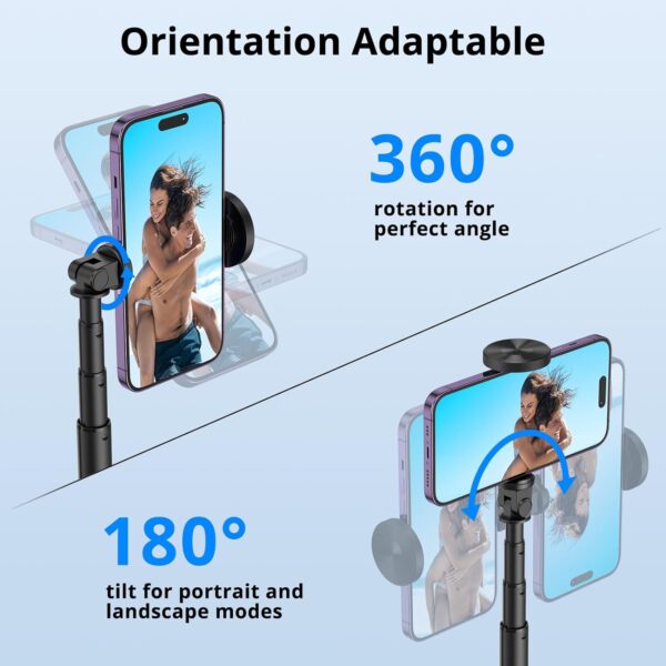ATUMTEK 51" Selfie Stick Tripod, All in One Extendable Phone Tripod Stand with Bluetooth Remote 360° Rotation for iPhone and Android Phone Selfies, Video Recording, Vlogging, Live Streaming, Black - Image 2