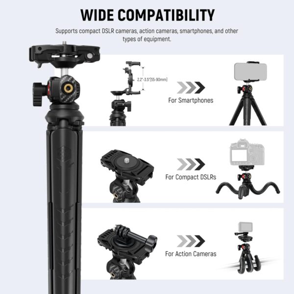 NEEWER Tripod for iPhone with Remote, Mini Flexible Phone Tripod Stand Vlog Selfie Stick with Phone Holder & Action Camera Adapter Compatible with iPhone GoPro Insta360 Samsung Digital Camera, TP35 - Image 5