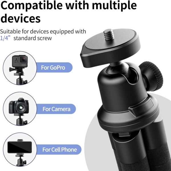 Aureday Phone Tripod, Flexible Tripod for iPhone and Android Cell Phone, Portable Small Tripod with Wireless Remote and Clip for Video Recording/Vlogging/Selfie Black - Image 4