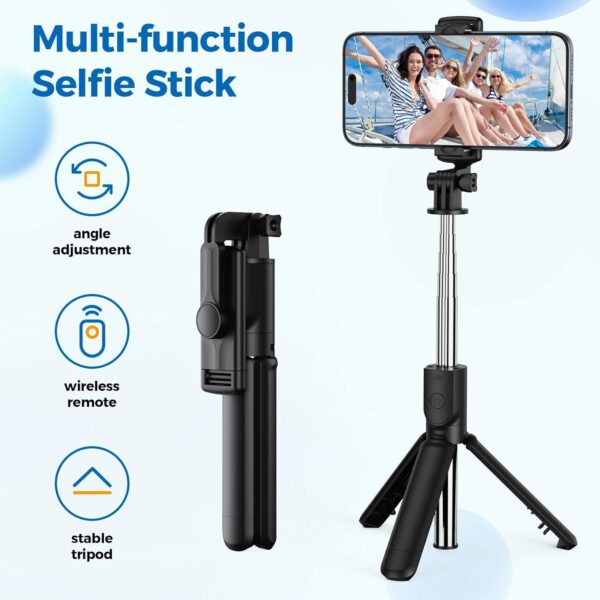 Selfie Stick Tripod, Retractable Selfie Stick Tripod with Wireless Remote Control, for Photograph, Live Streaming, Video Recording, Compatible with Android, iPhone and More - Image 2