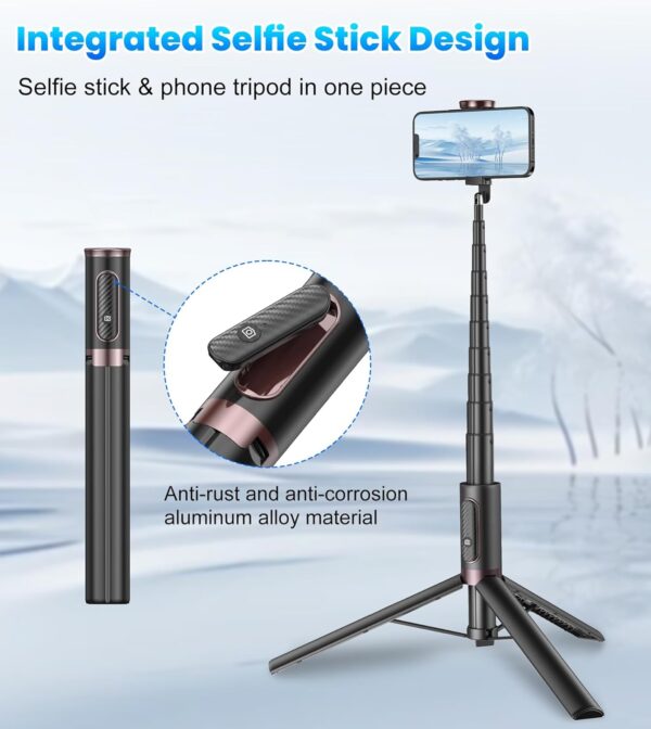 TONEOF 67" Cell Phone Selfie Stick Tripod,Smartphone Stand All-in-1 with Integrated Wireless Remote,Portable,Lightweight,Extendable for iPhone/Android(Black) - Image 2