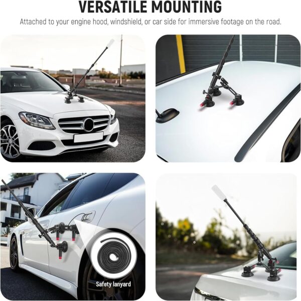 NEEWER Triple Suction Cup Car Mount Kit with 2in1 Extension Pole/Selfie Stick, Quick Release Outside Windshield Magic Arm Camera Mount with Action Camera Adapter Compatible with GoPro Insta360, CA065 - Image 7