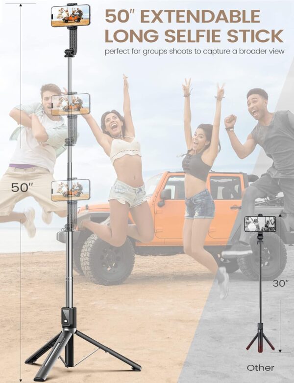 Selfie Stick Phone Tripod with Remote, Portable Extendable Selfie Stick for Cell Phone Wireless Tripod Stand for Cell Phone Compatible with iPhone 16 15 14 13 Pro Max Android Phone - Image 3