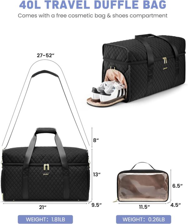 Weekender Travel Duffle Bag for Women: Overnight Bags with Shoe Compartment Carry on Bags for Airplanes with Toiletry Bag Weekend Yoga Gym Bag with Wet Pocket Black - Image 3
