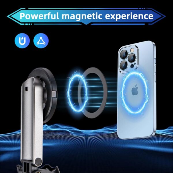 MQOUNY for Magsafe Tripod Stand for iPhone,Portable Pocket Size Selfie Stick with Rechargeable Remote and Metal Ring,Extendable Detachable Cell Phone Tripod Compatible with iPhone/Android - Image 2