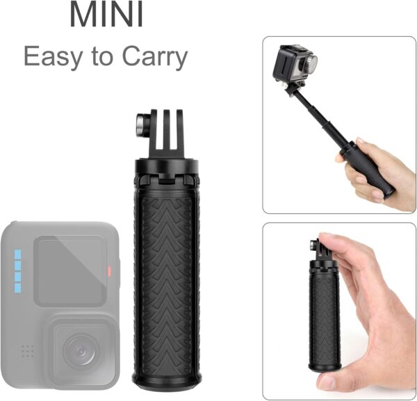 Mini Hand Grip Selfie Stick Tripod Stand for GoPro Hero 13 12 11 10 9 8 7 6 5 4 3,Session, Fusion, Max,Insta360, DJI, Akaso, Phone-Use it as a Selfie Stick Monopod, Handle, Travel Tripod - Image 3