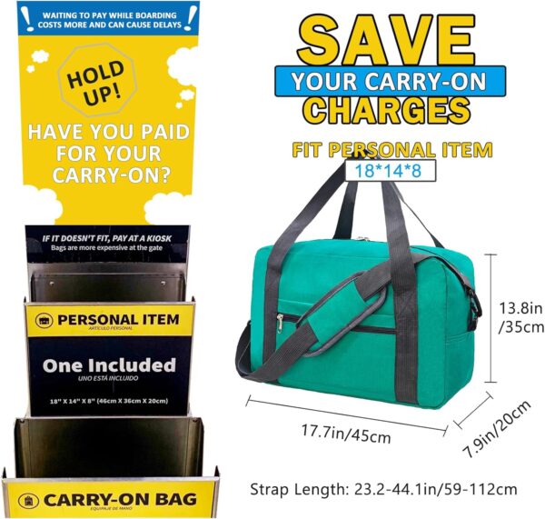 For Spirit Airlines Personal Item Bag 18x14x8 in Underseat Carry-on Luggage foldable Travel Duffle Bag for Airplanes(30L, Teal) - Image 3