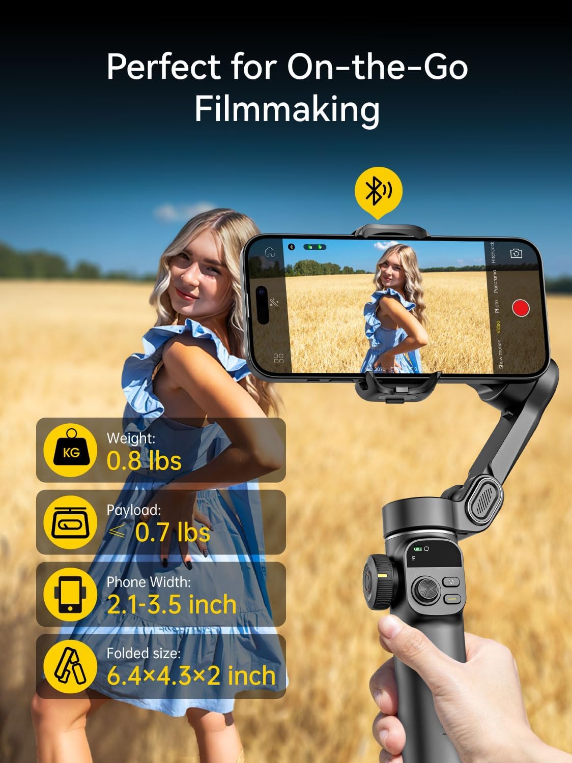 Gimbal Stabilizer for iPhone, 3-Axis iPhone Gimbal Built in 7.8' Extension Rod, Portable Gimbal Stabilizer w/OLED Display for iPhone/Android, Perfect for TikTok YouTube Vlogging-Smart X2 Black - Image 8