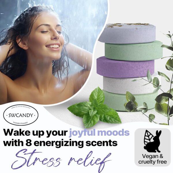 Shower Steamers Aromatherapy Birthday Gifts for Women - SWCANDY 8 Pcs Mothers Day Gifts for Her Mom Men Teen Adults Bath Bombs Self Care with Natural Essential Oils Relaxation Home SPA Easter Basket - Image 3