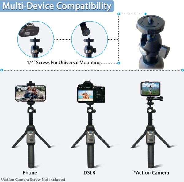 Fugetek 42" Compact Selfie Stick & Tripod, Extendable, Wireless Bluetooth Remote, Lightweight Aluminum, Travel Ready, Compatible with iPhone 14 13 12 Pro Xs Max Xr X 8Plus 7 & Android - Image 5