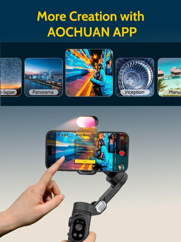 Handheld 3-axis Gimbal Stabilizer for iPhone&Android Smartphone Gimbal Anti-Shake w/ 1/4 Thread,RGB Magnetic Light,AI Tracking Phone Holder for Vlogging for TikTok,YouTube-Smart X Kit Black - Image 5